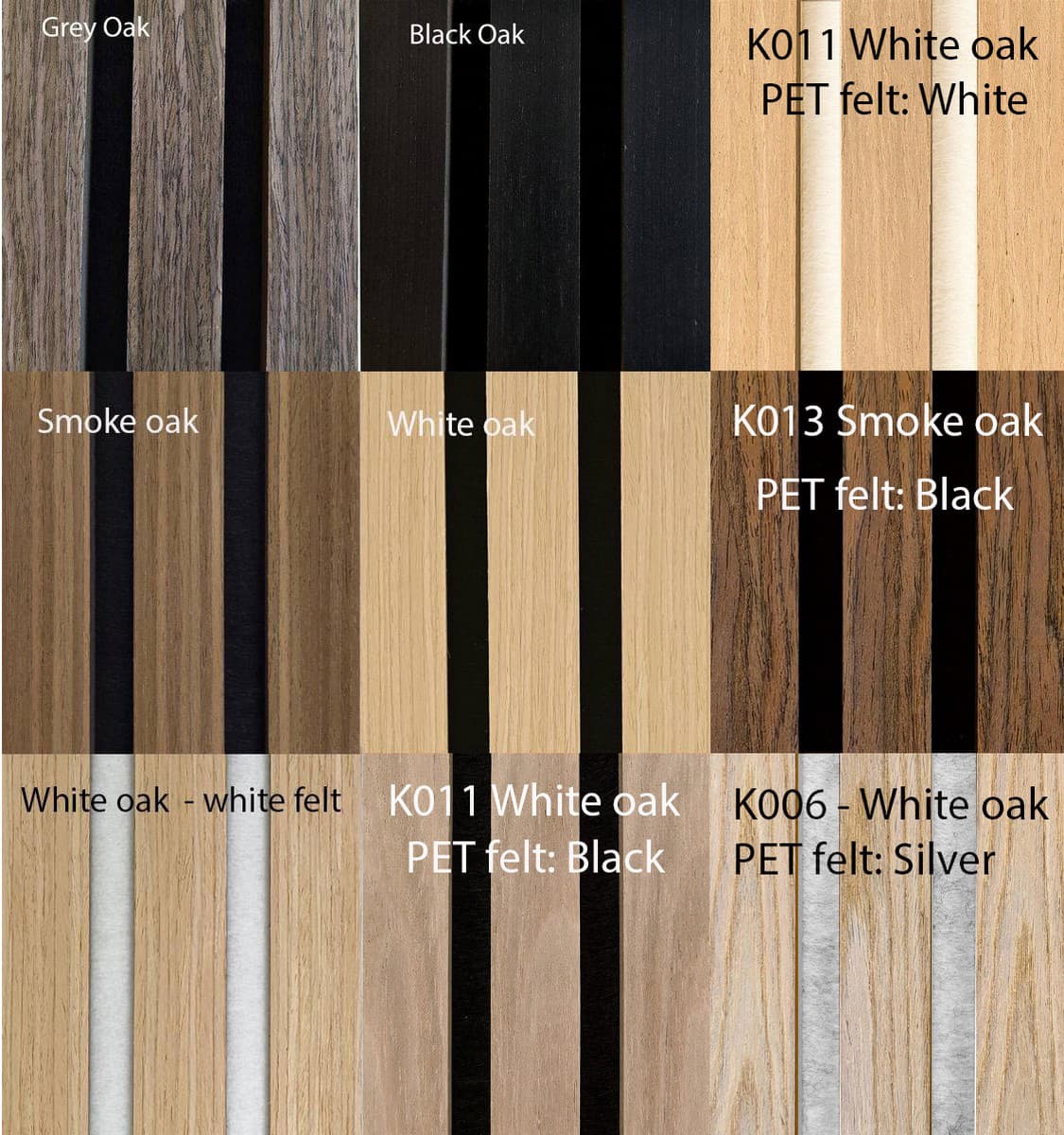 Dostupné barvy lamelových panelů Freja