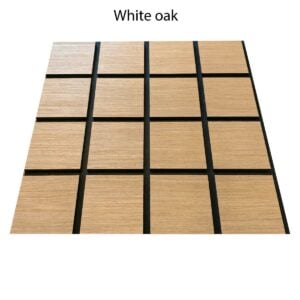 Freja dřevěný akustický panel na stěnu s kostkovaným vzorem – 60x60cm – white oak (1) Freja dřevěný akustický panel na stěnu s kostkovaným vzorem - 60x60cm - white oak (1)