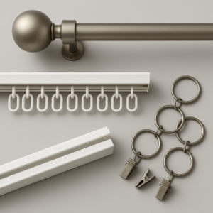 Závěsné tyče, kolejnice a garnýže pro akustické závěsy