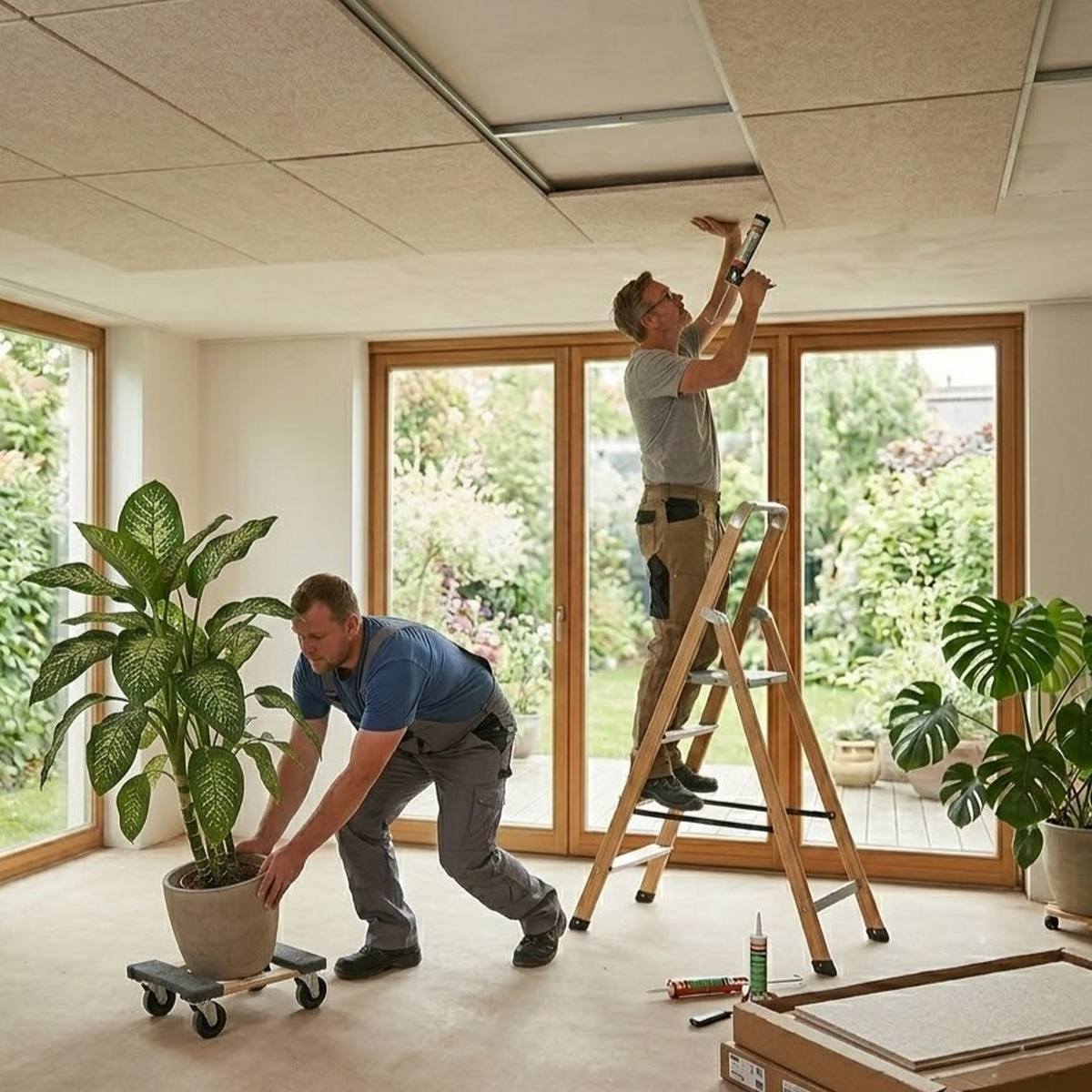 Dodatečná zvuková izolace stropu během instalace v domě