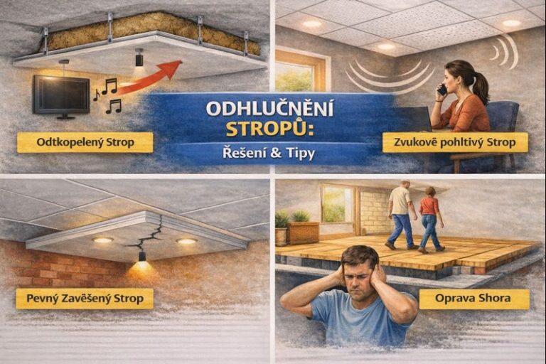 Podhled akustický s pružným zavěšením pro účinné odhlučnění stropu, porovnání zvukové izolace a zvukové pohltivosti